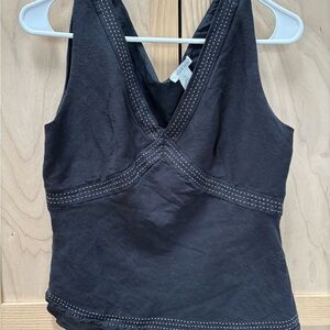 Tweeds Black Top with White Stitching